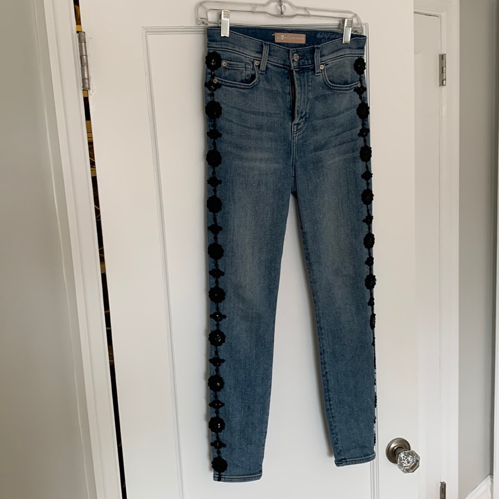 7 for all mankind luxe vintage, high waist and skinny cut, with black flowers